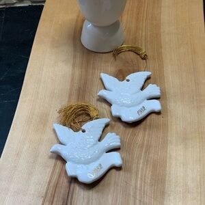 AVON | Set of 2 | White Ceramic Dove 1982 Christmas Ornament